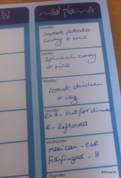 meal planner sheet for family budget